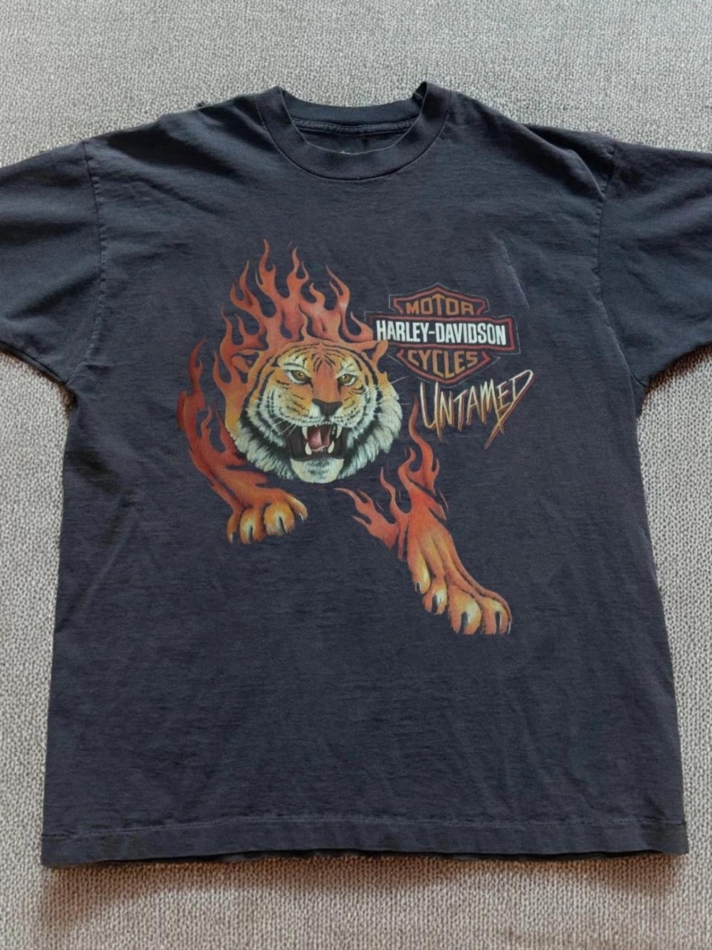Harley-Davidson Black Tee with Flaming Tiger Untamed Graphic